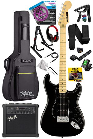 Midex RPH-40XBK-25AMP Elektro Gitar Seti 25 WATT GAİN'Lİ Bluetooth Şarjlı Amfi ve Full Set